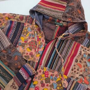 Kathmandu Imports Patchwork Jacket Multicolor Mushroom Boho Womens XL